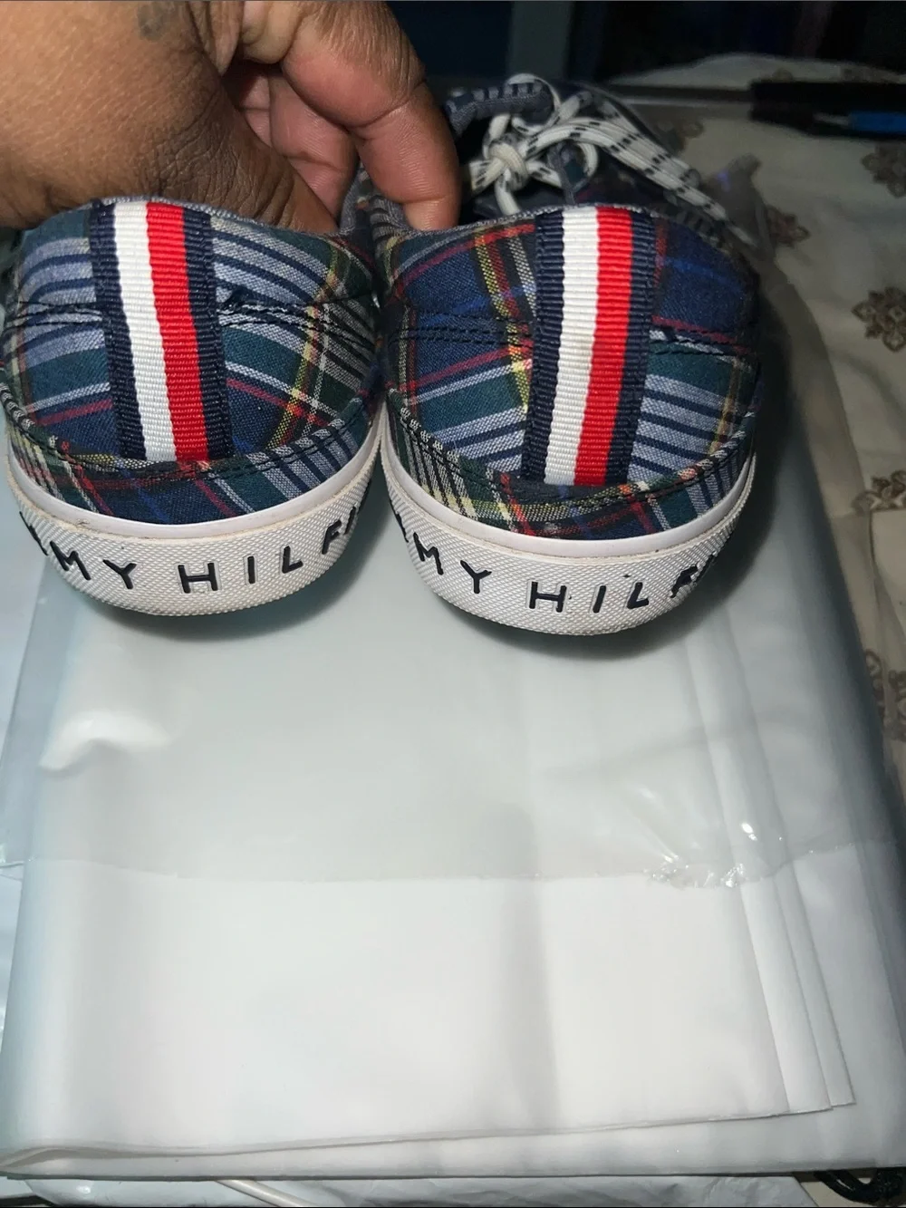 Tommy Hilfiger Navy Plaid Canvas Lace-Up Sneakers